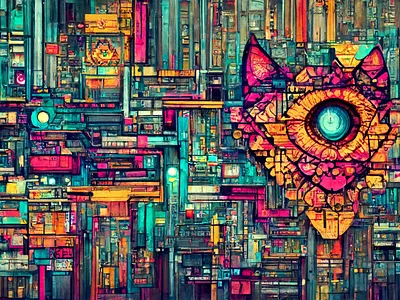 Cyberpunk Line Design with a Cat Element background colorful cyberpunk design digital art geometric intricate wallpaper