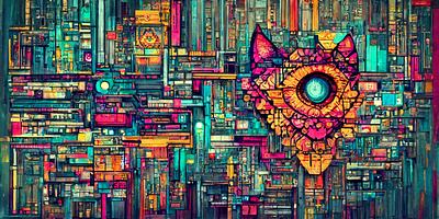 Cyberpunk Line Design with a Cat Element background colorful cyberpunk design digital art geometric intricate wallpaper