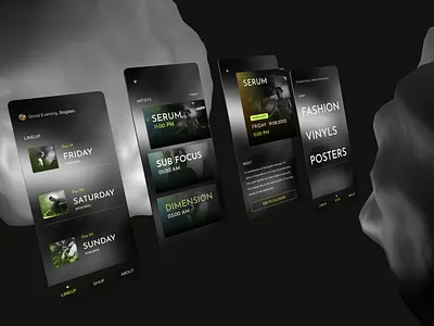 Music Festival App | 3D UI 3d animation app dnb festival figma graphic design music presentation spline ui ux