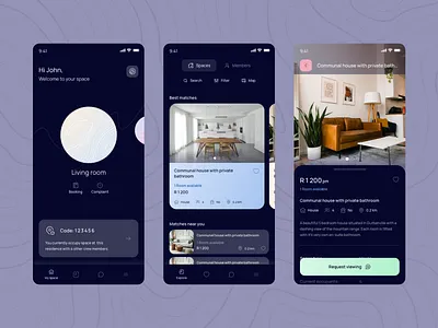 Spaces shared living app app design dark home living mobile space ui ux