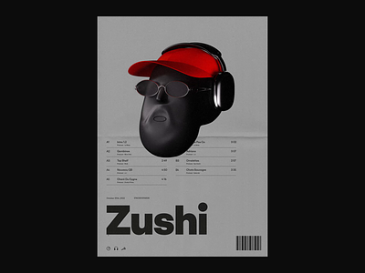 Zushi - 3d poster 🎧🕶🍣 3d animation brand c4d character design glasses illustration logo motion graphics music poster typography ui