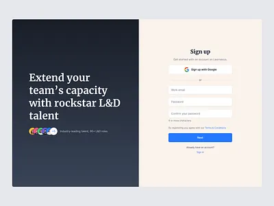 Sign up page - Learnexus create account design figma form interface log in login sign up signin signup simple social split screen testimonial ui ui design ux ux design web