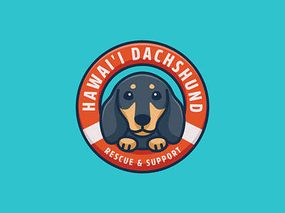 Dachshund Rescue adorable beach brand branding cartoon cute dachshund dog drowning float hawaii identity illustrative lifebuoy lifeguard logo rescue ring support water