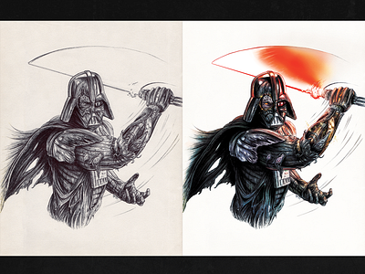 Revenge 2d art art darth vader digital art digital artwork drawing fan art illustration jedi pen art pen drawing photoshop sith sketch star wars vader