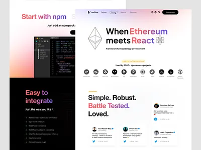 UseDapp animations blockchain code cryptocurrency ethereum framework gradient npm react terminal testimonial usedapp