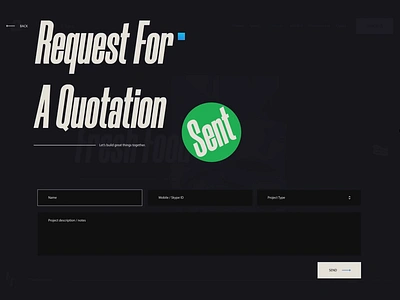 Design Studio - Request a Quotation 3d animation branding button dark landing dark ui design studio ecommerce form free ui kit george samuel graphic design interaction landing page logo motion graphics request a quotation scroll ui website company