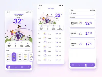 Weather App app app design design graphic design illustration mobile mobile app ui uiux design vector visual design weather weather app