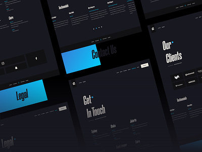 Design Studio - Pages animation contact page dark mode dark ui design design studio ecommerce free ui kit george samuel get in touch graphic design illustration interaction landing page legal pages logo our clients page terms and condition website company