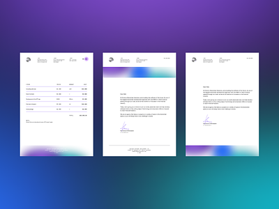 Omicron Documentation blue brand identity branding contract documentation documents system finance gradient invoice letterhead logo paperwork print purple typography