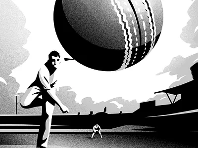 Bat, Ball and Field blackandwhite bookillustration cricket gradient illustration sport