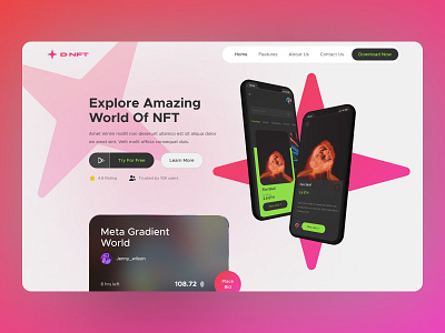 NFT Marketplace App Landing Page Design | UI Design applanding branding dark darkmode darktheme design graphicdesign graphics landingpage landingpagedesign logo typography ui uidesign uiux ux uxdesign visual visualdesign webdesign