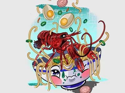 lobster artist cartoon style design charaster food illustration kitchen lobster print seafood sketch stisker style