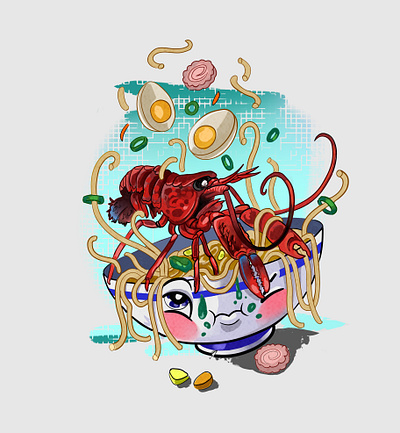 lobster artist cartoon style design charaster food illustration kitchen lobster print seafood sketch stisker style