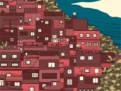 PT beach brasil brazil colorful comunidade cool favela houses illustration landscape procreate riodejaneiro rj summer summertime tropical