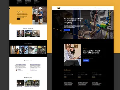 Electrician Landing page Design black layout bold design branding case study dark design design inspiration electric page electrician free design homepage design landing page professional design ui ui design ux design ux design process website design website ui design website ux yellow design