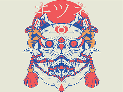 Vintage Devil Kitsune Mask animation blue branding design devil fox friend friendship graphic design ill illustration illustrator jappanese jappaneseilustration kitsune kitsunemask logo red vector vintage