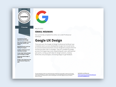 May 24, 2022: Google UX Design Certificate - Coursera certificate certification certified course coursera google google ux design graphic design mobile app design program training ui ui design uiux user experience user interface ux ux design web design website design