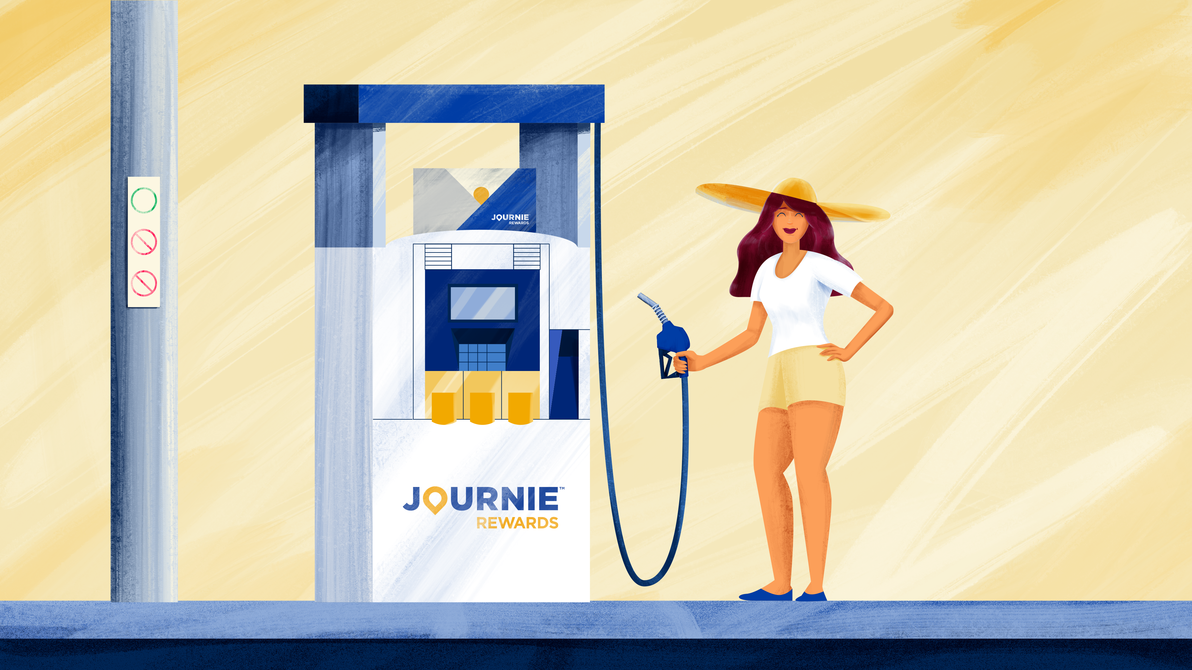 Journie Rewards - At the pump character design gas gas station happy hat illustration photoshop pump woman women