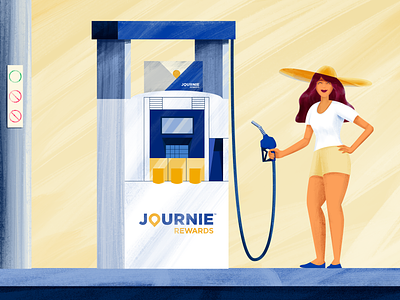 Journie Rewards - At the pump character design gas gas station happy hat illustration photoshop pump woman women