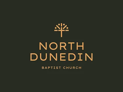 North Dunedin Baptist Church Logo Design branding christ church churches cross crucifix god gold graphic design logo logomark orange orange tree scripture smart logo tree