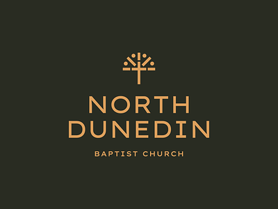 North Dunedin Baptist Church Logo Design branding christ church churches cross crucifix god gold graphic design logo logomark orange orange tree scripture smart logo tree
