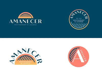 Amanecer Logo Concepts boho branding caribbean logo minimalist modern orange palm tree restaurant sun upscale