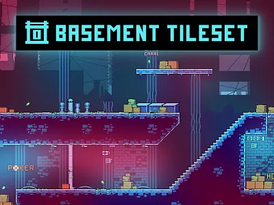 Basement Tileset Pixel Art 2d art asset assets cyberpunk game game assets gamedev indie indie game level location pixel pixelart pixelated set tiles tileset tilesets