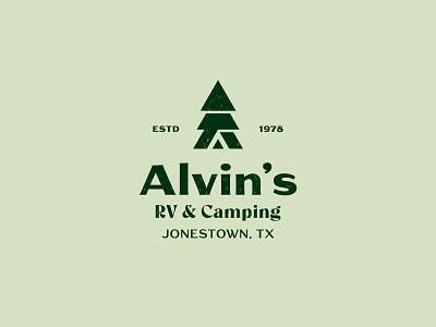 Alvin's RV & Camping badges branding camping identity illustration logo monogram outdoor packaging pine print tent tree typography