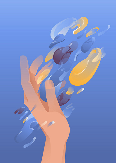 Human hand in a stream of flying amorphous shapes amorphous digital forms forsale hand human illustration philosophy physical print stream vector