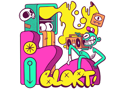 Psychedelic BLORT (process) blake stevenson boombox cartoon character design cute design illustration jetpacks and rollerskates logo psychedelic retro typography ui