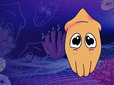 Vaporwave Squid animal cute illustration mollusk ocean procreate sea squid under water vaporwave
