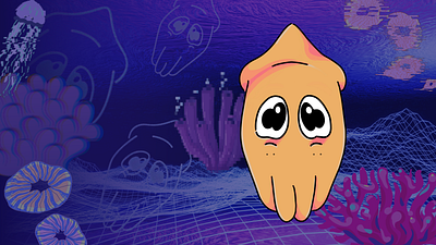 Vaporwave Squid animal cute illustration mollusk ocean procreate sea squid under water vaporwave