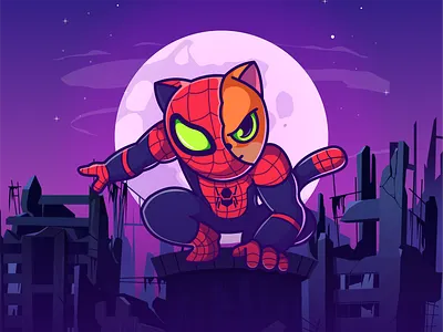 spiderman Cat..!! animation artwork bacground branding cat characterdesign characters comic cool design digitalart drawing graphic design hero illustration illustration art logo mascot night spiderman
