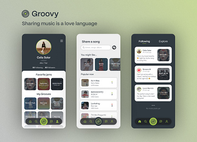 Groovy App - Share and Find Music app app design design mobile mobile app ui ui design ux ux design