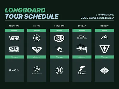 Longboard Tour Schedule — Gold Coast figma logos longboard schedule surfing table