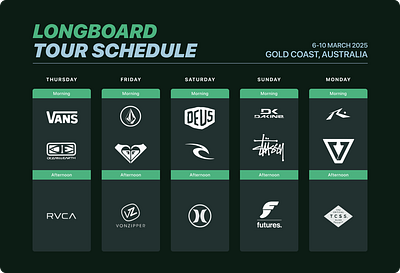 Longboard Tour Schedule — Gold Coast figma logos longboard schedule surfing table