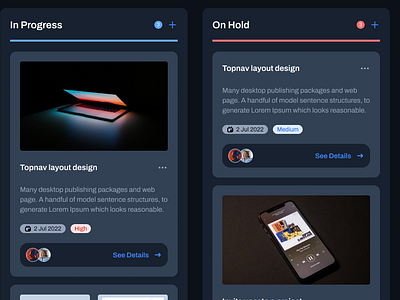 Figma dashboard UI kit - Dark kanban app cards dark design figma templates ui ui kit