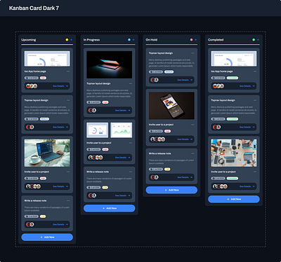 Figma dashboard UI kit - Dark kanban app cards dark design figma templates ui ui kit