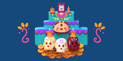 Kawaii Altar for Day of the Dead (Animated 3D illustration) 3d animation illustration motion graphics