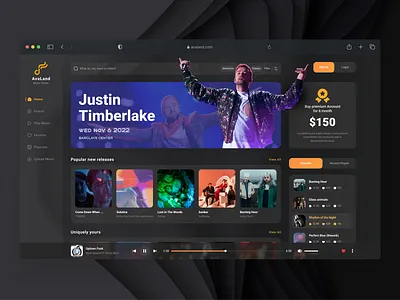 Music Dashboard UI Concept booking clean concept dark darktheme dashboard design glass glassy interface music music dashboard music panel panel popular ui user user panel