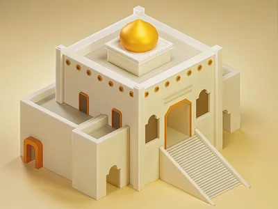 Isometric low-poly Islamic building – 3D illustration 3d 3d art ancient arab blender city culture design illustration isometric art low poly stylized temple ui warm yellow