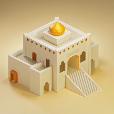 Isometric low-poly Islamic building – 3D illustration 3d 3d art ancient arab blender city culture design illustration isometric art low poly stylized temple ui warm yellow