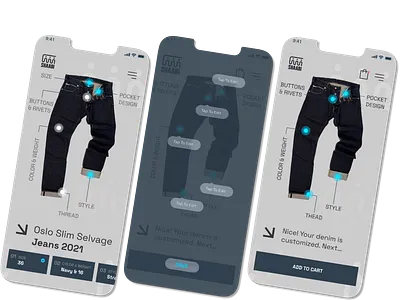 Denim customization app app design apparel content design customization denim e commerce fashion mobile app selvage denim ui uiux ux