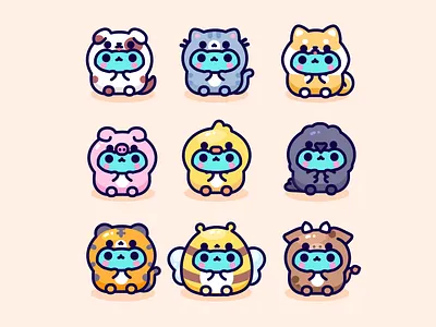 Frog in Costumes branding character cute design flat frog illustration illustrator vector