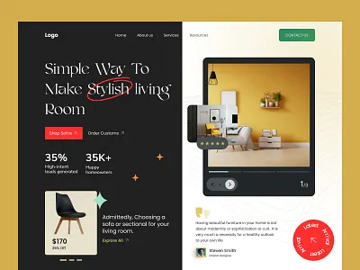 Furniture (Interior) Landing Page Design bedroom clean furnish furniture hero section homedecor homepage interior landing page sofa table ui uiux ux web design webdesign website