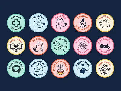 National Dog Day '22 - Camp Moe Merit Badges branding camp cartoon cute design dog funny illustration merit badge orlando pet vector