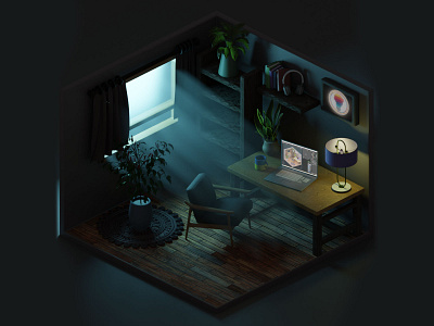 Blue Isometric Room in Blender Antipolygon isometrical