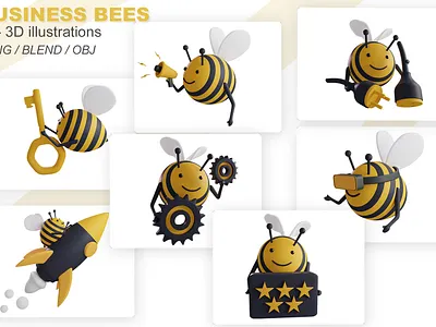 Business Elements 3d illustration creative way 3d 3d icon 3d illustration 3d model 3d modeling announcement bee bee icon bee illustration blender break link illustration business business 3d icons design elements feedback 3d icon illustration logo lowpoly review illustration