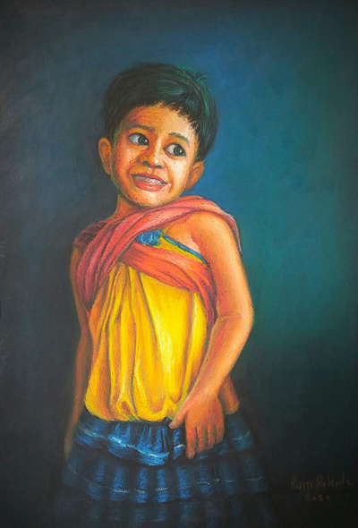 Untitled/ Oil Pastel on Paper/ Size-13 x 17 inches/ Yr-2020 culture design figure illustration india painting portrait ramrokade