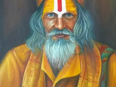 Sadhu | Oil on paper | Size-14 x 22 inches | Yr-2020 culture design figure illustration india painting portrait ramrokade